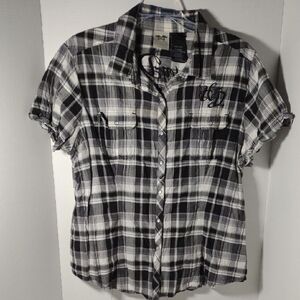 Harley-Davidson Black and White Cuffed Sleeve Button Down Shirt